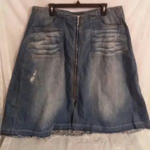 Lane Bryant distressed midi jean skirt